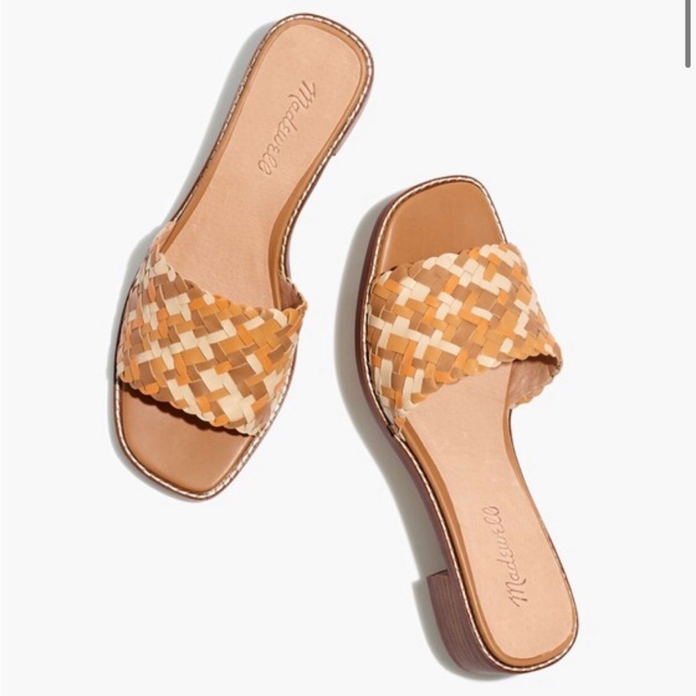 Madewell Woven Slide Sandals in Tan and Cream